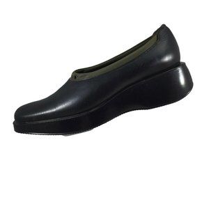 Paola Ferri Italy Shoes Womens EU37 US 6 Black Leather Green Trim Slip On